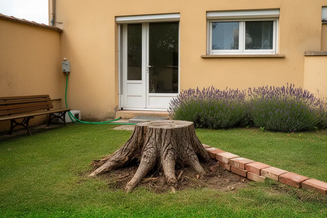 Souche de platane avant rognage à Lyon