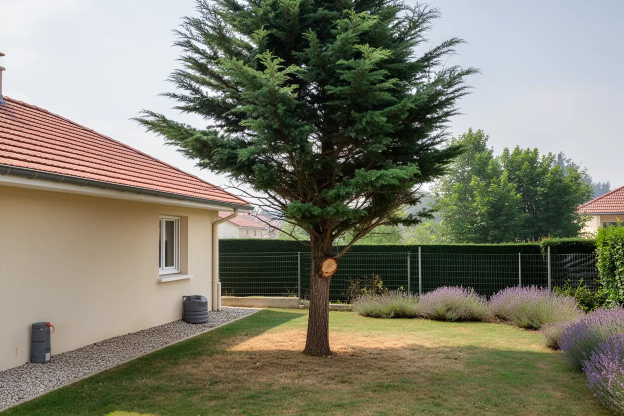 Cèdre dégagé après intervention grimpeur à Saint-Priest